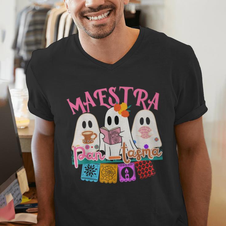 Maestra Pantasmas Conchas Teacher Mexican Halloween Men's V-Neck T-Shirt, funny gift Maestra Pantasmas Conchas Teacher Mexican Halloween Men's V-Neck T-Shirt, funny gift