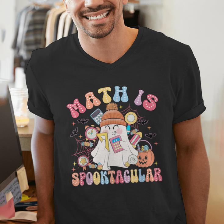 Math Is Spooktacular Math Teacher Spooky Halloween Men's V-Neck T-Shirt, funny gift