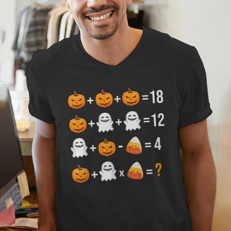 Math Teacher Halloween Equation Pumpkin Ghost Candy Corn Men's V-Neck T-Shirt, funny gift Math Teacher Halloween Equation Pumpkin Ghost Candy Corn Men's V-Neck T-Shirt, funny gift