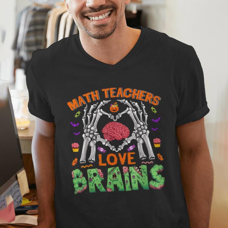 Math Teacher Love Brain Heart Skeleton Hand Zombie Halloween Men's V-Neck T-Shirt, funny gift Math Teacher Love Brain Heart Skeleton Hand Zombie Halloween Men's V-Neck T-Shirt, funny gift