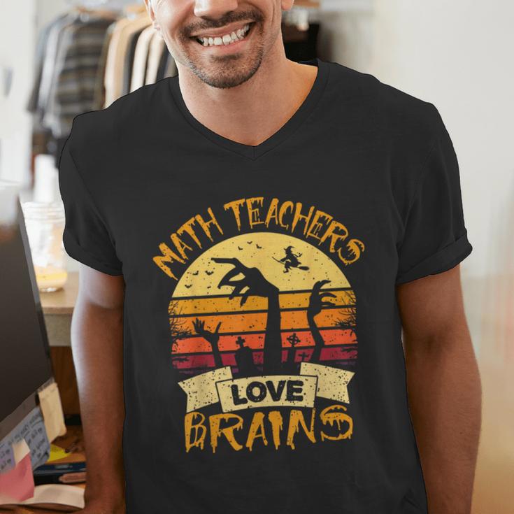 Math Teacher Shirt Math Teachers Love Brains Halloween Math For Men Women Men's V-Neck T-Shirt, funny gift