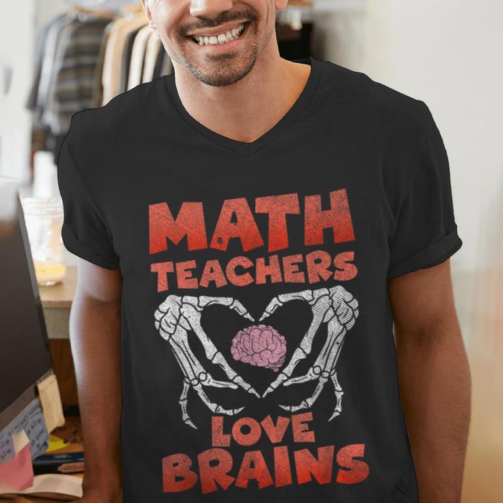 Math Teachers Love Brains Scary Halloween Men Women Men's V-Neck T-Shirt, funny gift Math Teachers Love Brains Scary Halloween Men Women Men's V-Neck T-Shirt, funny gift
