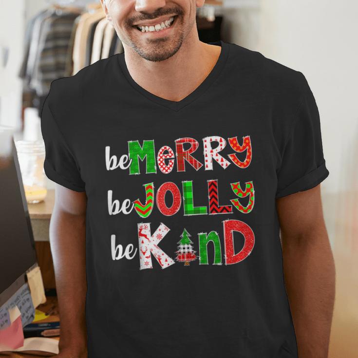Be Merry Be Jolly Be Kind Merry Christmas Teacher Xmas Pjs Men's V-Neck T-Shirt, funny gift Be Merry Be Jolly Be Kind Merry Christmas Teacher Xmas Pjs Men's V-Neck T-Shirt, funny gift