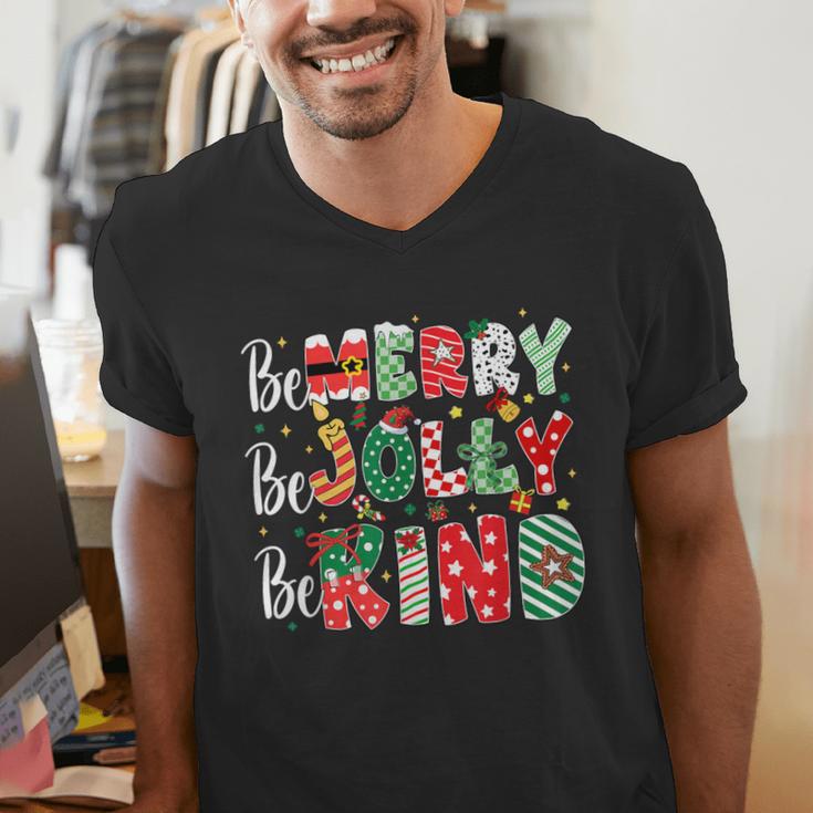 Be Merry Be Jolly Be Kind Merry Christmas Teacher Xmas PJs Men's V-Neck T-Shirt, funny gift