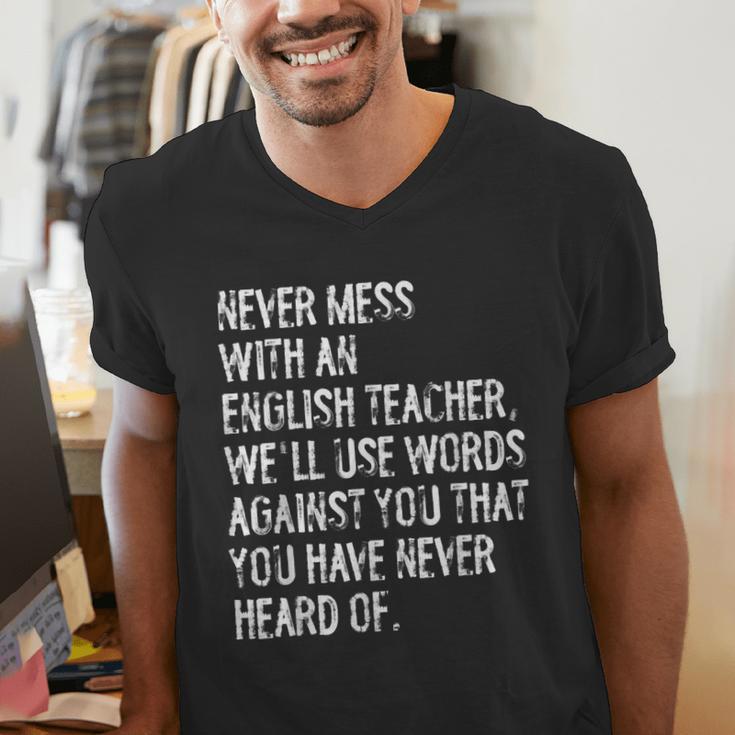 Never Mess With An English Teacher Back To School Men's V-Neck T-Shirt, English Teacher Shirts, funny gift Never Mess With An English Teacher Back To School Men's V-Neck T-Shirt, English Teacher Shirts, funny gift