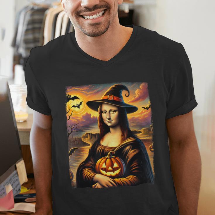 Mona Lisa Pumpkin Halloween Art Teacher Witchy Women Kids Men's V-Neck T-Shirt, funny gift