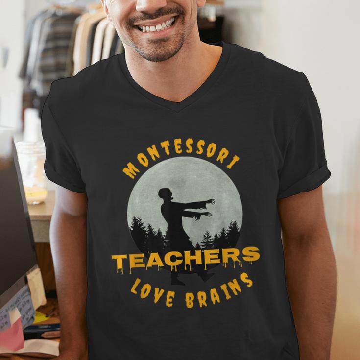 Montessori Teachers Love Brains Halloween Novelty Men Women Men's V-Neck T-Shirt, funny gift Montessori Teachers Love Brains Halloween Novelty Men Women Men's V-Neck T-Shirt, funny gift