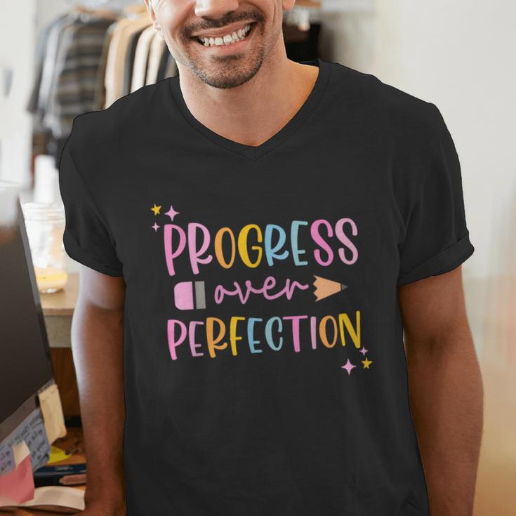Motivational Progress Over Perfection Back To School Teacher Men's V-Neck T-Shirt, funny gift Motivational Progress Over Perfection Back To School Teacher Men's V-Neck T-Shirt, funny gift