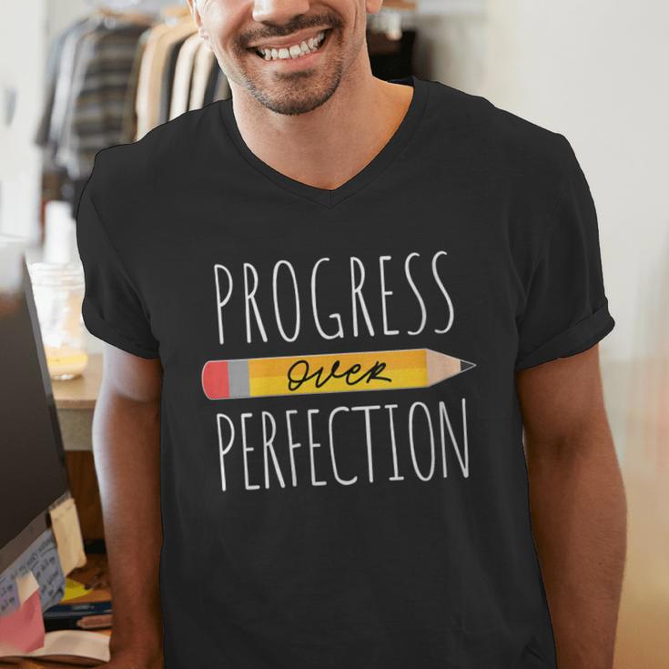 Motivational Progress Over Perfection Back To School Teacher Men's V-Neck T-Shirt, funny gift Motivational Progress Over Perfection Back To School Teacher Men's V-Neck T-Shirt, funny gift