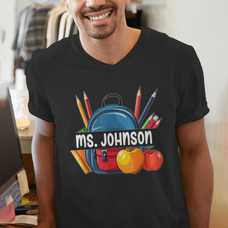Ms Johnson Personalized Name Back To School Teacher For Men Women Kids Men's V-Neck T-Shirt, funny gift Ms Johnson Personalized Name Back To School Teacher For Men Women Kids Men's V-Neck T-Shirt, funny gift