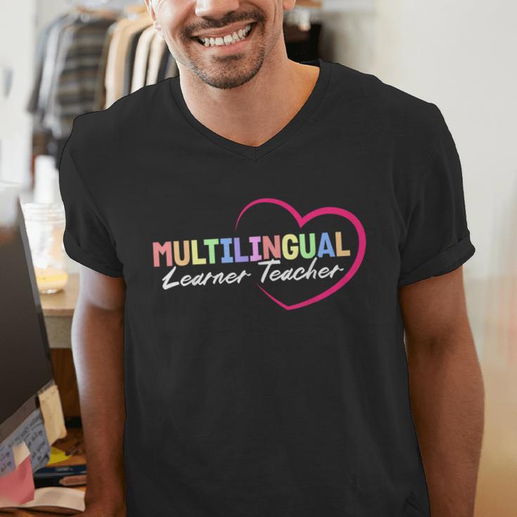 Multilingual Learner Teacher Heart Men's V-Neck T-Shirt, funny gift Multilingual Learner Teacher Heart Men's V-Neck T-Shirt, funny gift