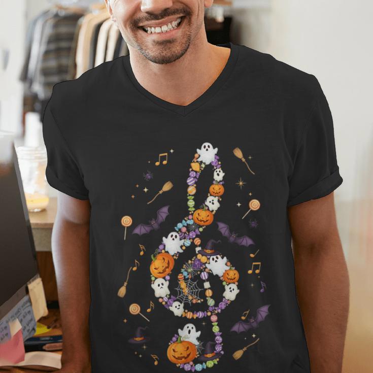 Music Note Symbol Halloween For Music Teacher Musicians Men's V-Neck T-Shirt, funny gift