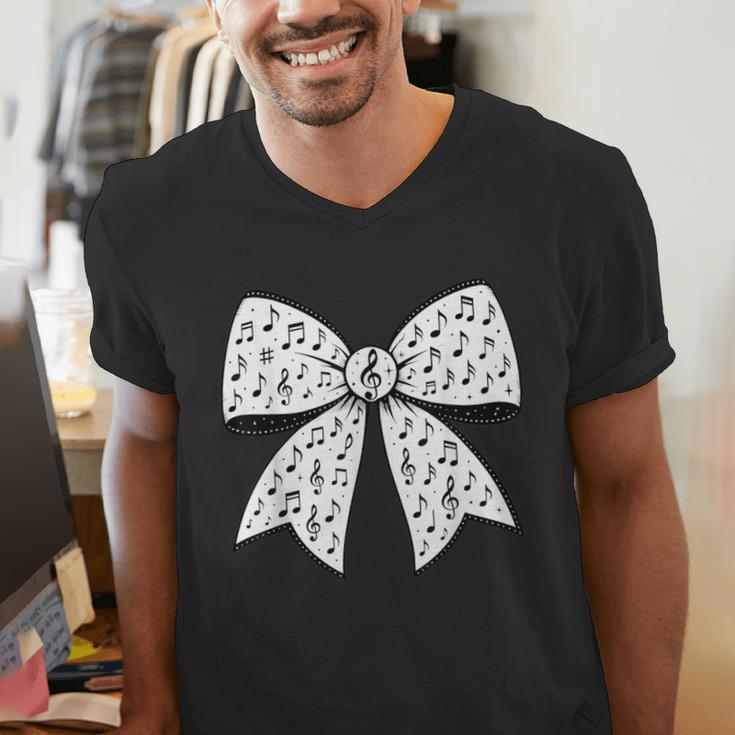 Music Notes Coquette Bow Music Teacher School Musician Band Men's V-Neck T-Shirt, funny gift Music Notes Coquette Bow Music Teacher School Musician Band Men's V-Neck T-Shirt, funny gift