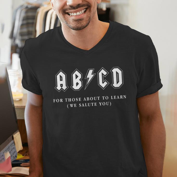 Music Teacher AB CD For Those About To Learn Rock Men's V-Neck T-Shirt, funny gift Music Teacher AB CD For Those About To Learn Rock Men's V-Neck T-Shirt, funny gift