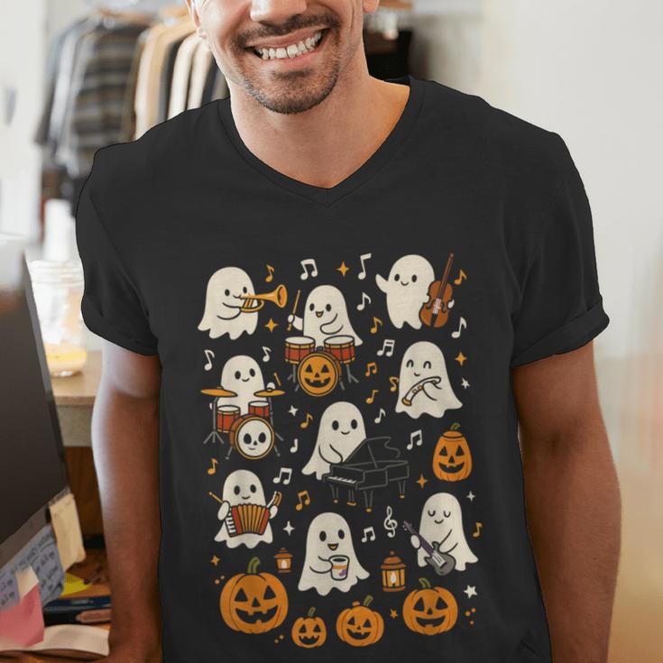 Music Teacher Orchestra Shirt Spooky Halloween Ghost Band Men's V-Neck T-Shirt, funny gift Music Teacher Orchestra Shirt Spooky Halloween Ghost Band Men's V-Neck T-Shirt, funny gift