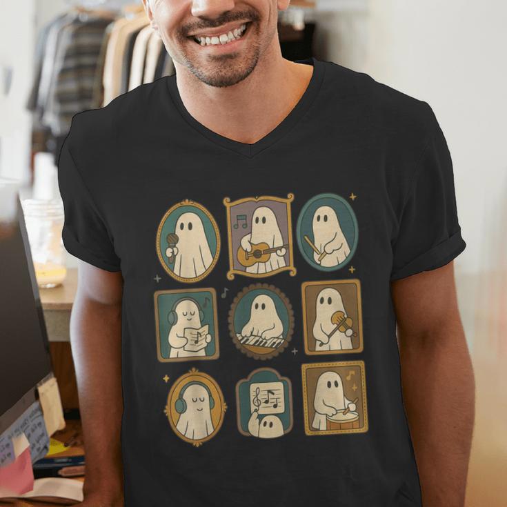 Music Teacher Orchestra Spooky Halloween Ghost Band Men's V-Neck T-Shirt, funny gift Music Teacher Orchestra Spooky Halloween Ghost Band Men's V-Neck T-Shirt, funny gift