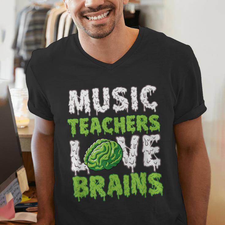 Music Teachers Love Brains Cute Teaching Halloween Men's V-Neck T-Shirt, funny gift