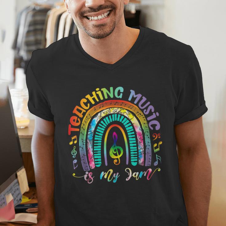 Musical Teacher Teaching Music Is My Jam Rainbow Tie Dye Men's V-Neck T-Shirt, funny gift