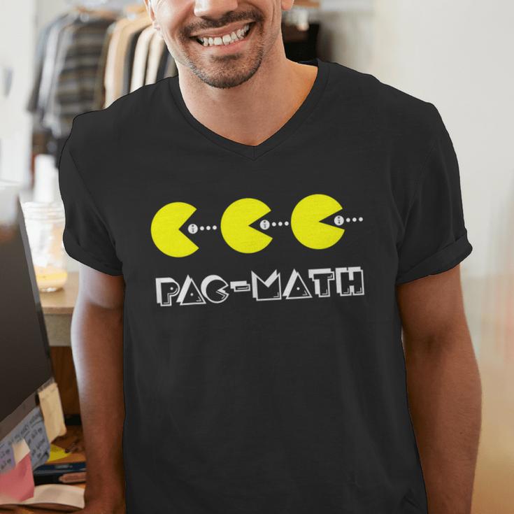 Nerdy Pac-Math Nom Retro Game Precalculus Math Teacher Men's V-Neck T-Shirt, funny gift