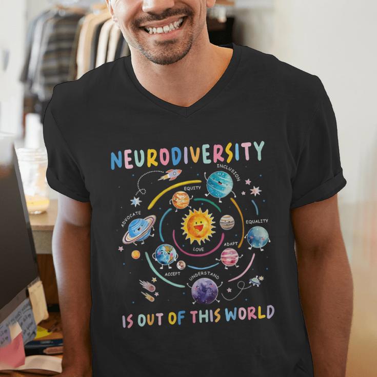 Neurodiversity Is Out Of This World Space Autism Teacher Men's V-Neck T-Shirt, funny gift