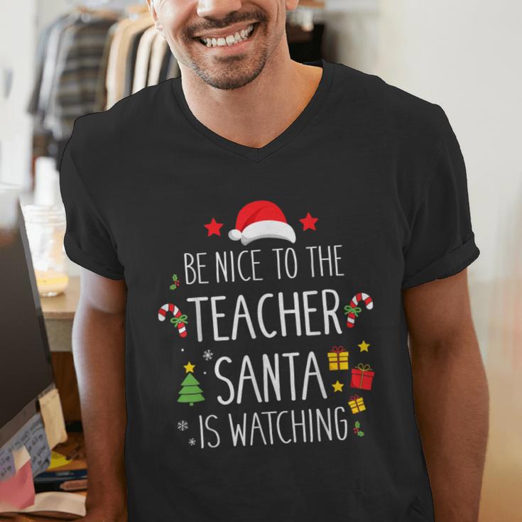 Be Nice Teacher Santa Watching Xmas School Students For Men Women Men's V-Neck T-Shirt, funny gift Be Nice Teacher Santa Watching Xmas School Students For Men Women Men's V-Neck T-Shirt, funny gift