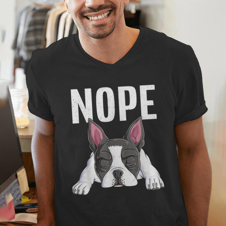 Nope Boston Terrier Puppy Dog Bostie Lover Men Women Girls Kids Men's V-Neck T-Shirt, funny gift