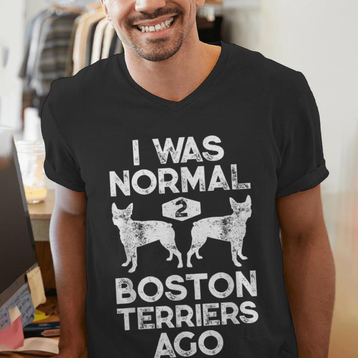 I Was Normal 2 Boston Terriers Ago Dog Lover For Men Women Girls Kids Men's V-Neck T-Shirt, funny gift