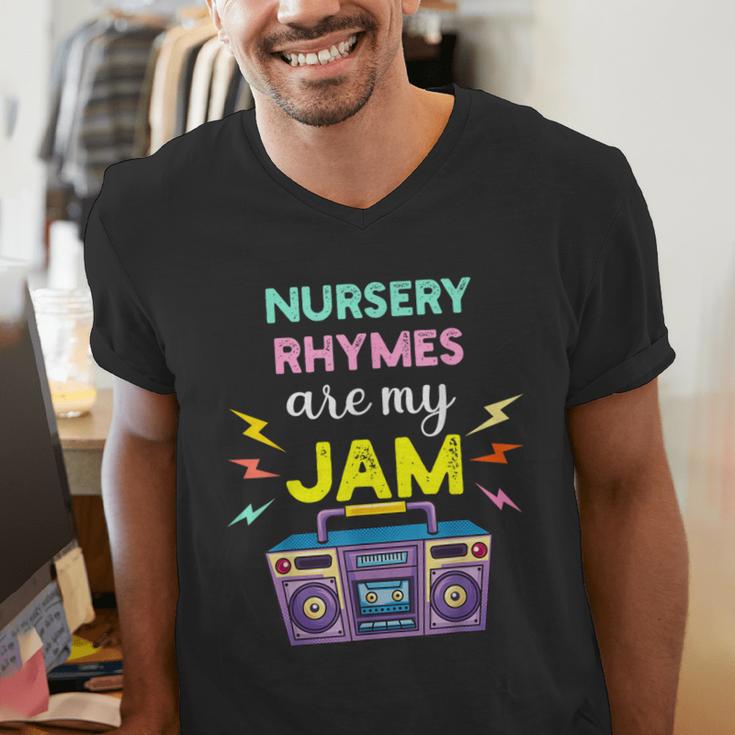 Nursery Rhymes Are My Jam 80s Retro Teachers & Students Kids Men's V-Neck T-Shirt, funny gift