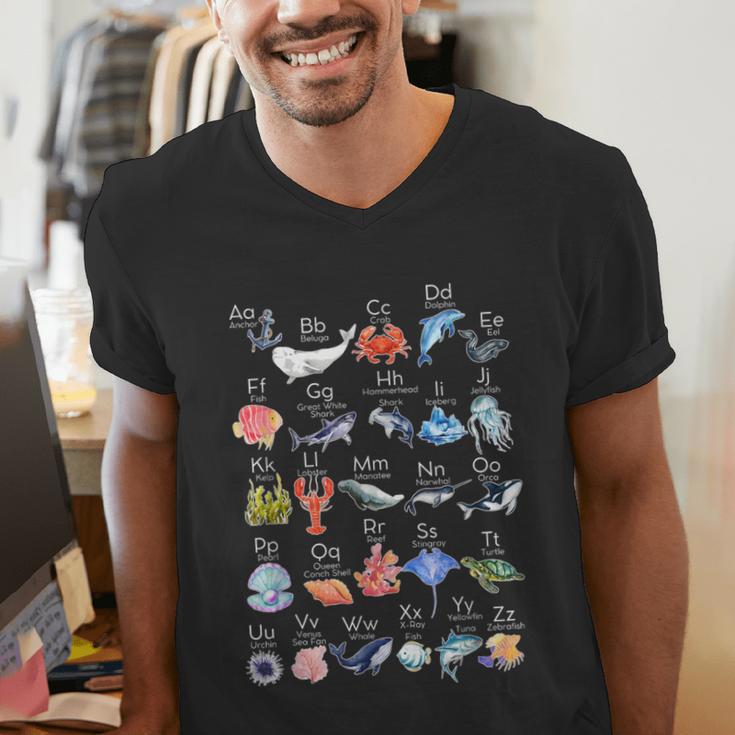 Ocean Animals Alphabet Cute Sea Life ABC Marine Kids Teacher Men's V-Neck T-Shirt, funny gift Ocean Animals Alphabet Cute Sea Life ABC Marine Kids Teacher Men's V-Neck T-Shirt, funny gift