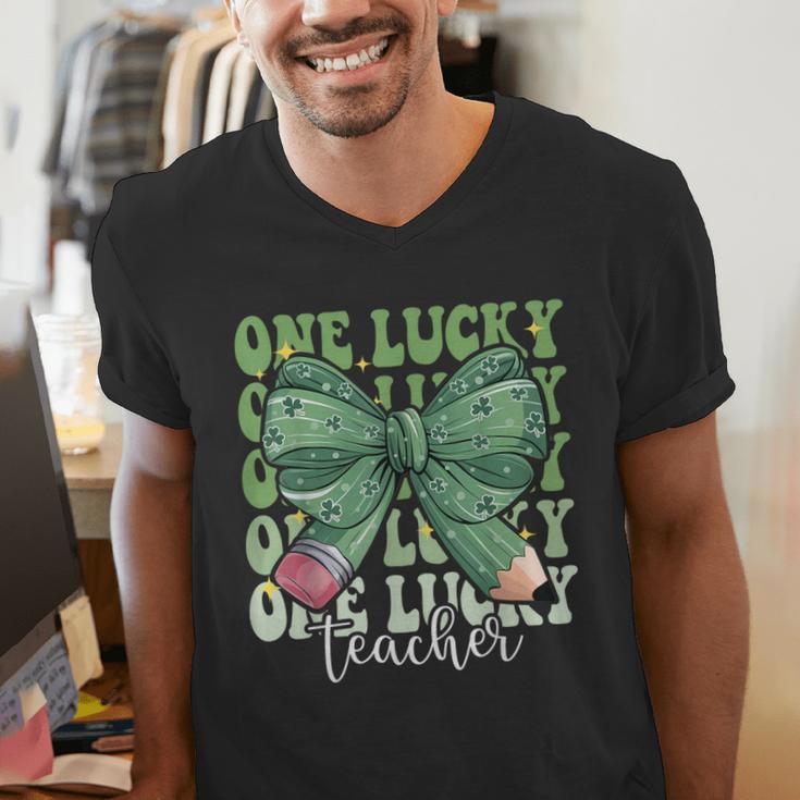 One Lucky Teacher Coquette Bow St Patricks Day Teacher Men's V-Neck T-Shirt, funny gift One Lucky Teacher Coquette Bow St Patricks Day Teacher Men's V-Neck T-Shirt, funny gift