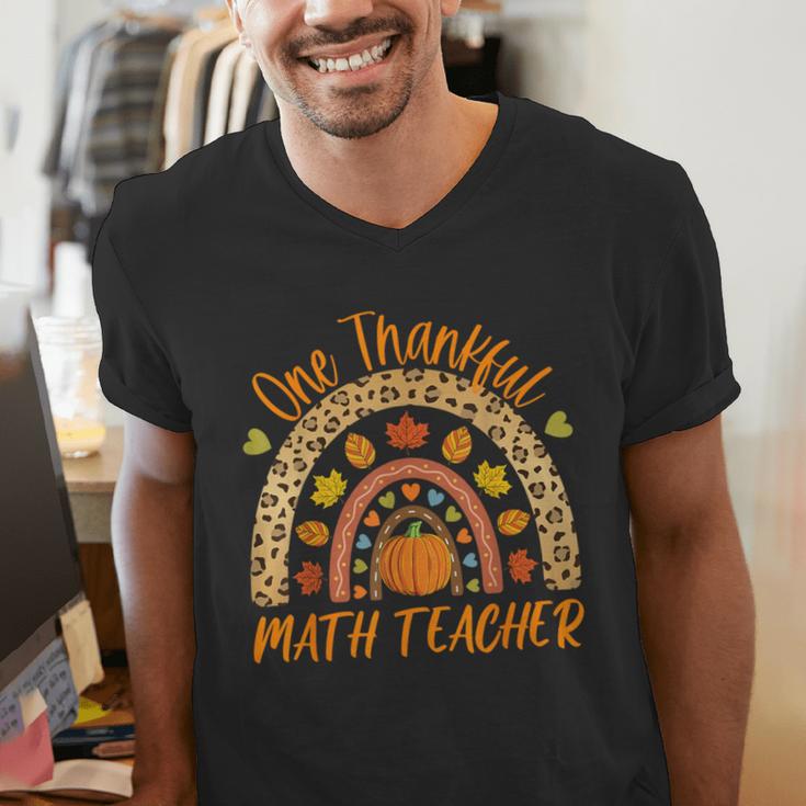 One Thankful Math Teacher Thanksgiving Autumn Fall Rainbow Men's V-Neck T-Shirt, funny gift One Thankful Math Teacher Thanksgiving Autumn Fall Rainbow Men's V-Neck T-Shirt, funny gift