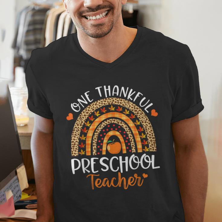 One Thankful Preschool Teacher Thanksgiving Rainbow Men's V-Neck T-Shirt, funny gift One Thankful Preschool Teacher Thanksgiving Rainbow Men's V-Neck T-Shirt, funny gift