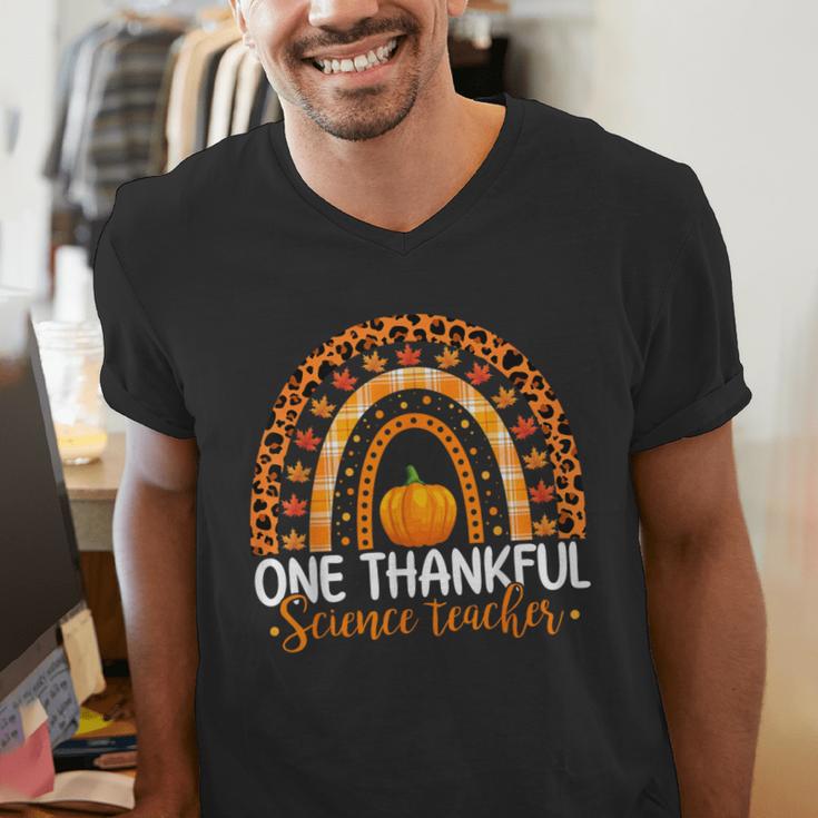 One Thankful Science Teacher Rainbow Boho Fall Thanksgiving Men's V-Neck T-Shirt, Science Teacher Shirts, funny gift One Thankful Science Teacher Rainbow Boho Fall Thanksgiving Men's V-Neck T-Shirt, Science Teacher Shirts, funny gift