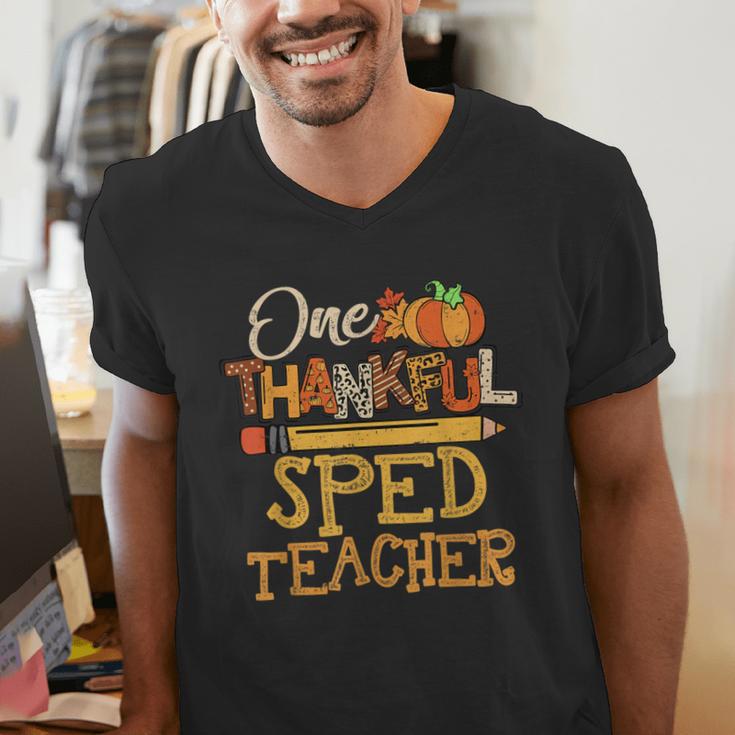 One Thankful Sped Teacher Cute Thanksgiving Women Men's V-Neck T-Shirt, funny gift