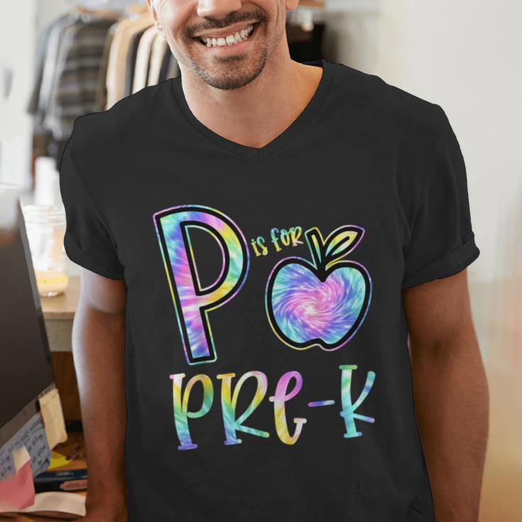 P Is For Pre-K Preschool Teacher Tie Dye Back To School Men's V-Neck T-Shirt, funny gift