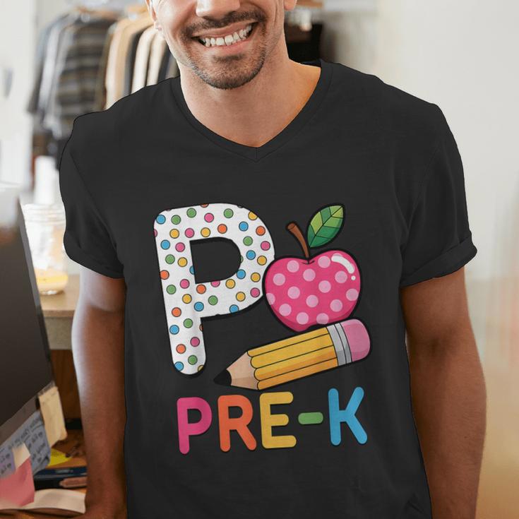 P Is For Pre K Teacher Student Pencil Apple Back To School Men's V-Neck T-Shirt, funny gift P Is For Pre K Teacher Student Pencil Apple Back To School Men's V-Neck T-Shirt, funny gift