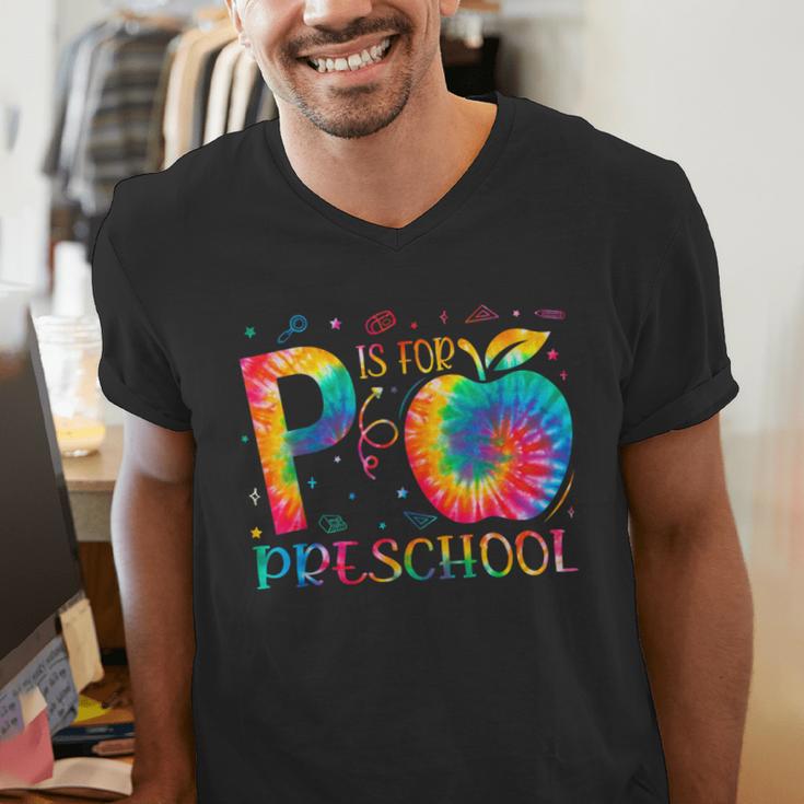 P Is For Preschool Tie Dye Back To School Teacher Men Women Girls Kids Men's V-Neck T-Shirt, funny gift