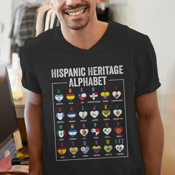 Hispanic Flags Alphabet Hearts Latin Heritage For Teacher Men's V-Neck T-Shirt, funny gift Hispanic Flags Alphabet Hearts Latin Heritage For Teacher Men's V-Neck T-Shirt, funny gift