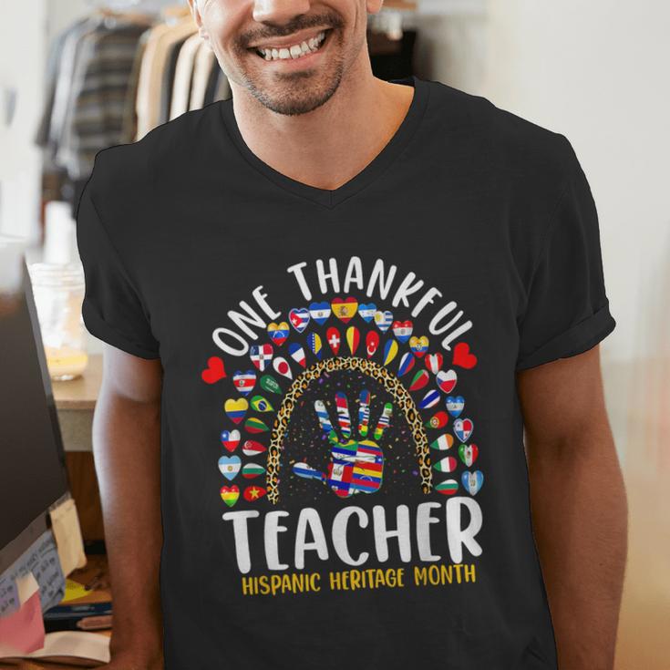 Hispanic Heritage Month One Thankful Teacher Rainbow Men's V-Neck T-Shirt, funny gift Hispanic Heritage Month One Thankful Teacher Rainbow Men's V-Neck T-Shirt, funny gift