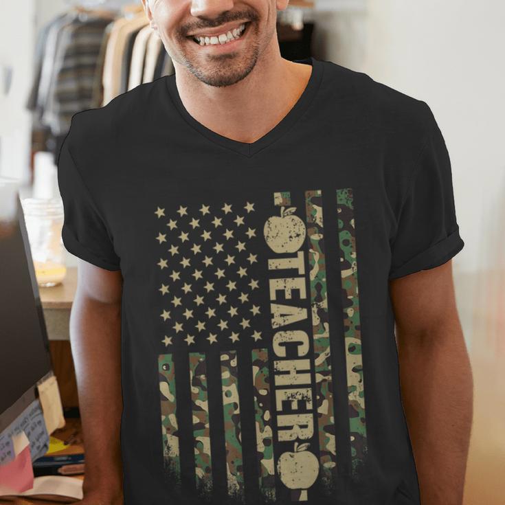 Patriotic Teacher American Flag Camouflage 4th Of July Camo Men's V-Neck T-Shirt, funny gift Patriotic Teacher American Flag Camouflage 4th Of July Camo Men's V-Neck T-Shirt, funny gift