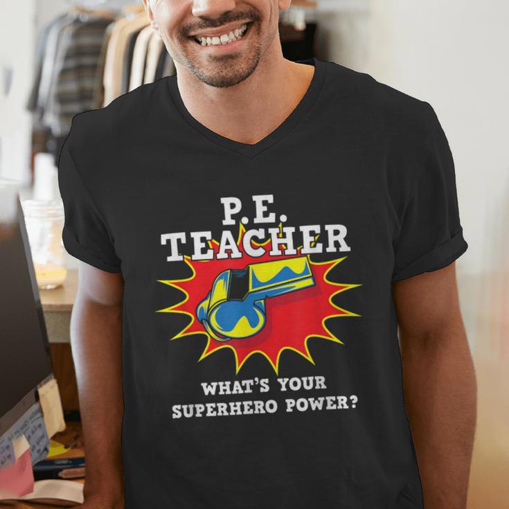 PE Physical Education Teacher Superhero Power School Men's V-Neck T-Shirt, Pe Teacher Shirts, funny gift