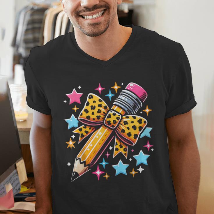 Pencil Leopard Coquette Bow Teacher Life Back To School Men's V-Neck T-Shirt, funny gift Pencil Leopard Coquette Bow Teacher Life Back To School Men's V-Neck T-Shirt, funny gift