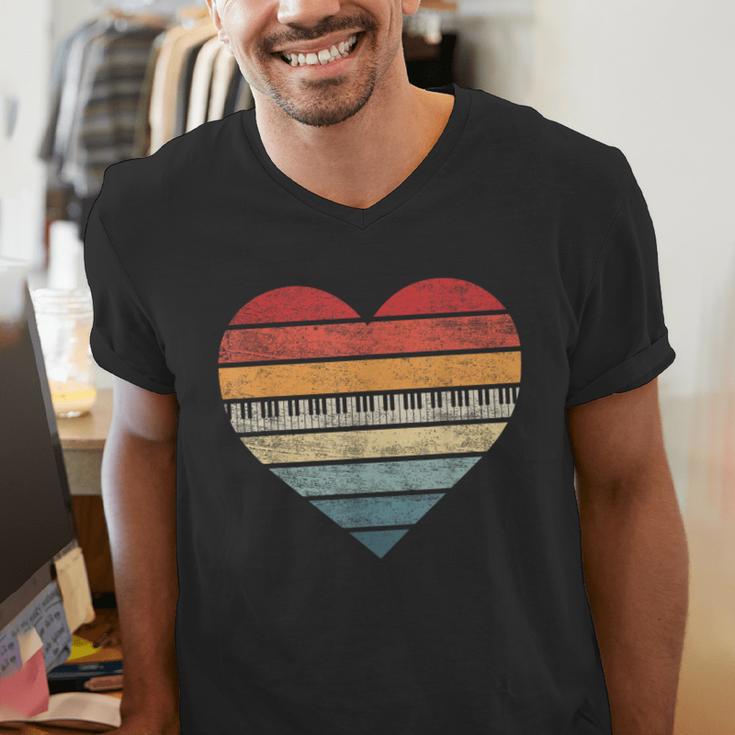 Pianist Retro Sunset Piano Keyboard Player Teacher Men's V-Neck T-Shirt, funny gift