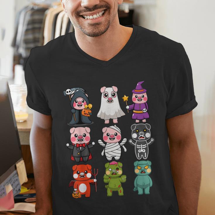 Pig Spooky Ghost Witch Boo-Jee Horror Pumpkin Pig Halloween Men's V-Neck T-Shirt, funny gift
