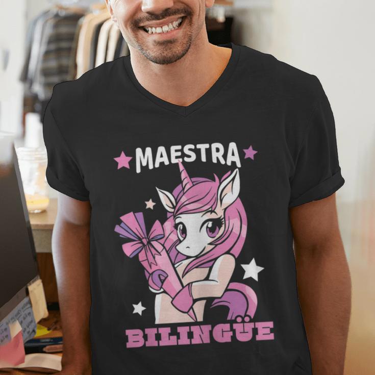 Pink Unicorn Spanish Teacher Regalos Para Bilingue Teacher Men's V-Neck T-Shirt, funny gift
