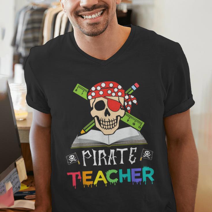 Pirate Teacher Halloween Skull Adult Men's V-Neck T-Shirt, funny gift Pirate Teacher Halloween Skull Adult Men's V-Neck T-Shirt, funny gift