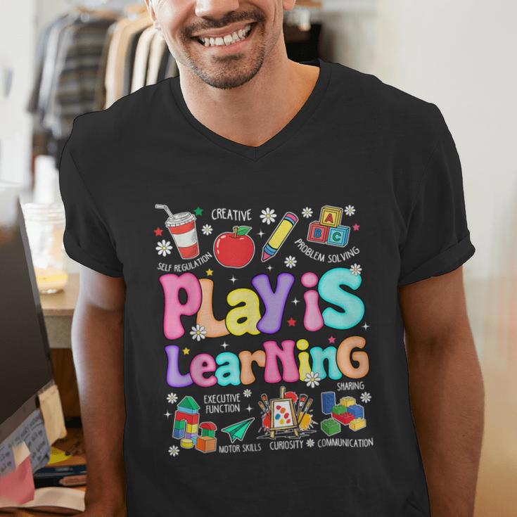 Play Is Learning Educational Teacher Women Men's V-Neck T-Shirt, funny gift Play Is Learning Educational Teacher Women Men's V-Neck T-Shirt, funny gift