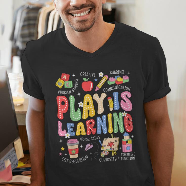 Play Is Learning Teacher First Day Of School Back To School Men's V-Neck T-Shirt, funny gift