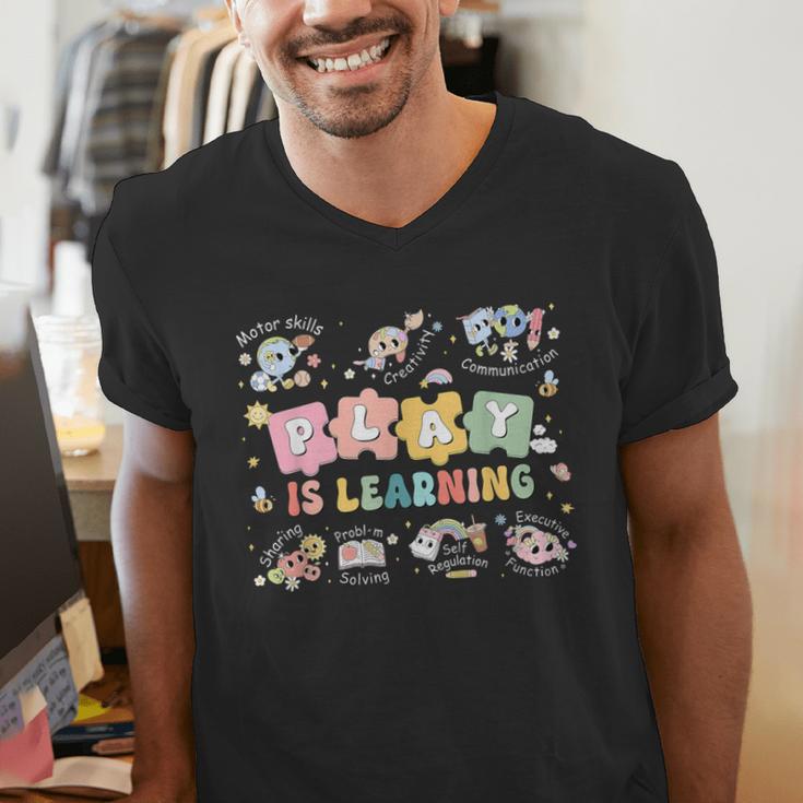Play Is Learning Teacher Student First Day Back To School Men's V-Neck T-Shirt, funny gift Play Is Learning Teacher Student First Day Back To School Men's V-Neck T-Shirt, funny gift