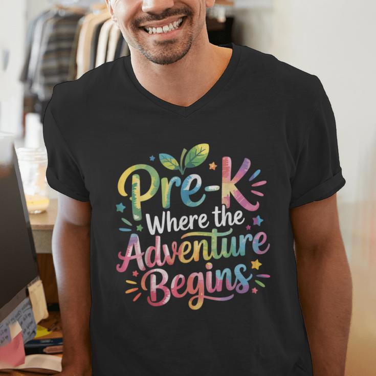 Pre-K Where The Adventure Begins Preschool Teachers Students Men's V-Neck T-Shirt, funny gift Pre-K Where The Adventure Begins Preschool Teachers Students Men's V-Neck T-Shirt, funny gift